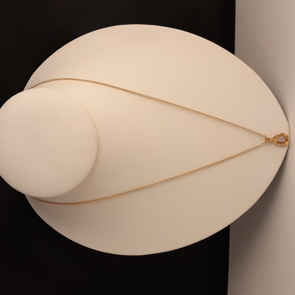 Dainty Faux Opal Pendant Gold Chain Necklace HH101